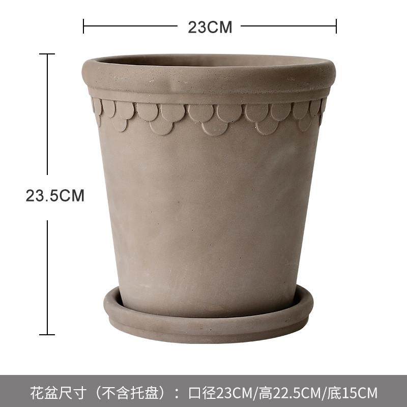 欧式复古帝罗马水泥花盆室内红陶透气大号落地盆栽创意陶盆带托盘