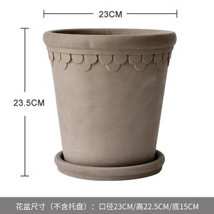 欧式复大号罗马水泥花盆古帝红陶透气室内落地盆栽创意陶盆带托盘