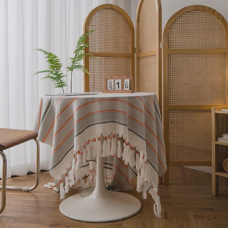 流苏北欧波浪手工ins桌布休闲盖巾色织条纹餐桌布工厂直供