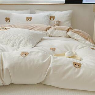 纯棉刺绣卡通被套单件儿童单人宿舍被罩双人全棉纯色可爱床褥套子