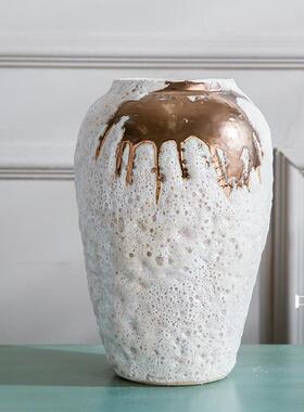 小清新花瓶景德镇陶瓷桌面粗陶客厅摆件仿真干花水培台面复古花瓶