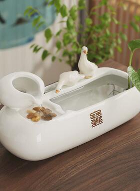 陶瓷流水摆件喷泉加湿器卧室办公室客厅客厅乔迁礼品招财流水鱼缸