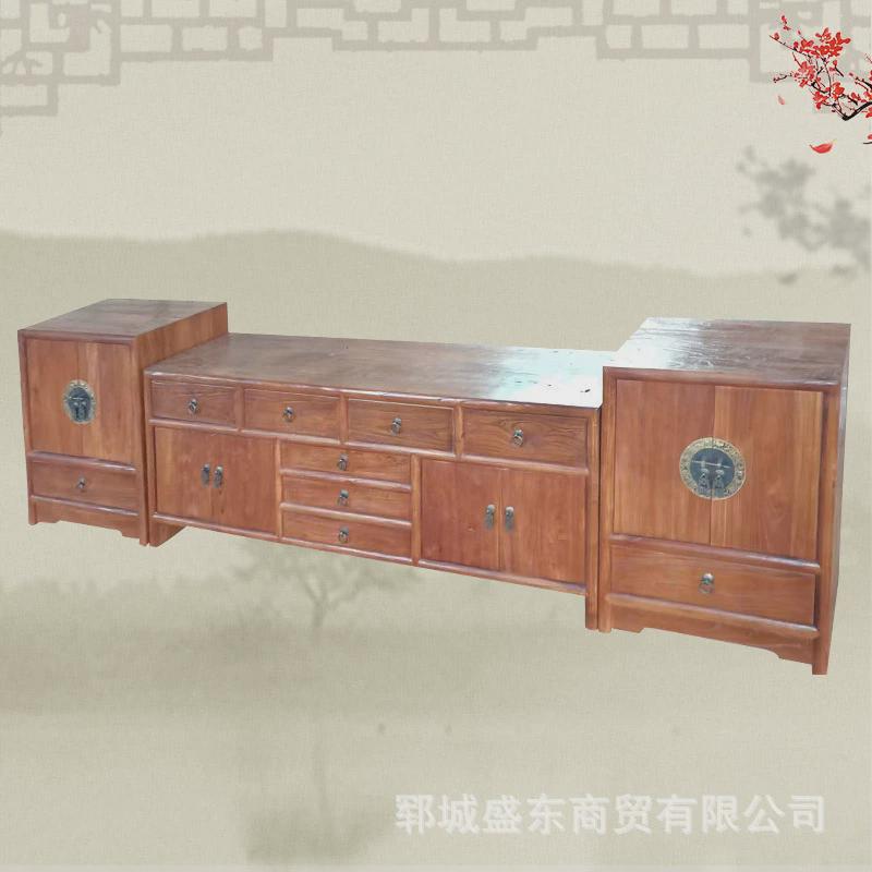 中式自然实木老榆木电视柜客厅影视柜纹理收纳柜斗柜储物柜地柜