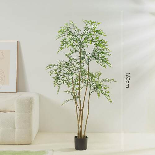 北欧风仿真绿植南天竹盆栽家居室内装饰摆件秋色绿色枫树假植物