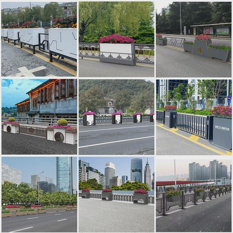 户外道路护栏金属铁艺不锈钢花箱花架组合隔断长方形花坛花槽移动