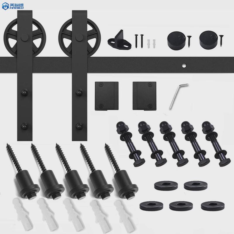 大黑色谷仓门吊轨滑动推拉门导轨吊轨移动门轮轨道吊轮滑轨滑轮