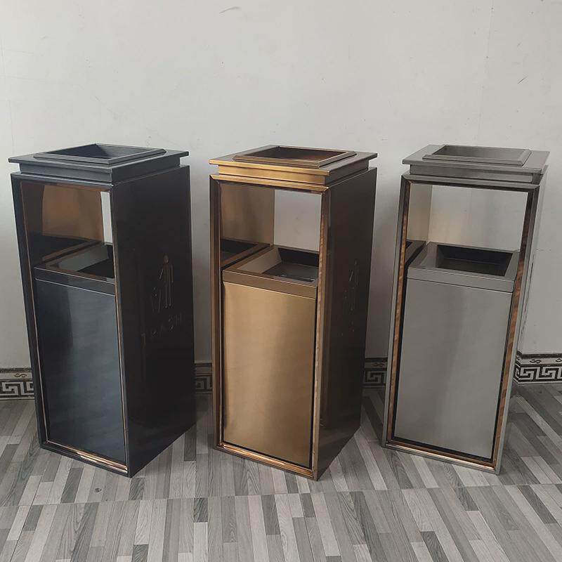 商用不锈钢酒店轨道推拉式防指纹商场电梯口黑金色烟灰缸垃圾桶