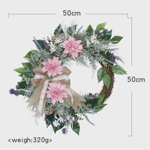 跨境新款仿真大丽花花环2022春款婚礼布置家居门饰墙壁挂饰花圈