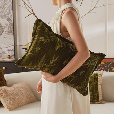 新中式绿色轻奢高级感沙发长条抱枕客厅床头卧室靠枕竹叶靠背垫