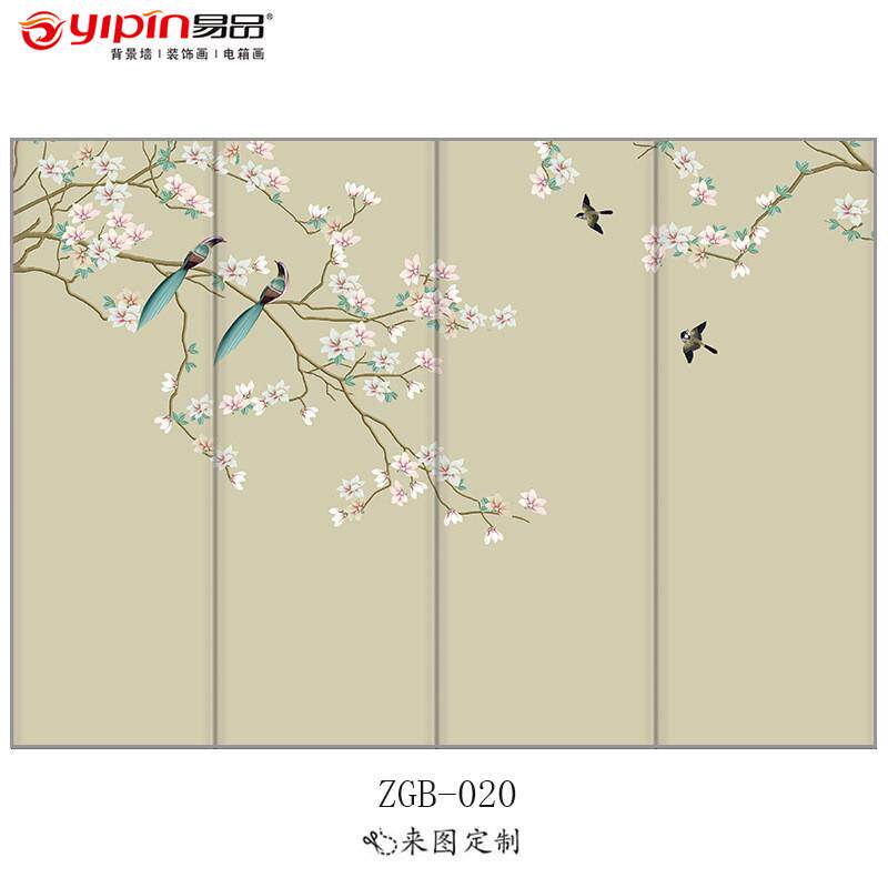 定制简约卧室床头软包墙中式工笔花鸟客厅少发背景墙包边硬包