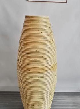 热销东南亚藤编落地花瓶摆件插干花绢花编织花器客厅餐厅橱窗摆设