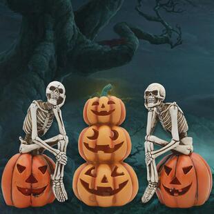 万圣节场景装饰南瓜灯骷髅三叠万圣节派对道具狂欢节场景布置装饰