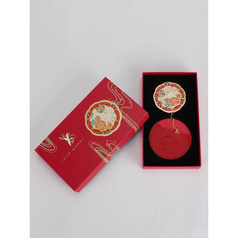 陕历博金鸾宝相古风博物馆文创镜带皮套圆结婚镜子手持化妆镜新品