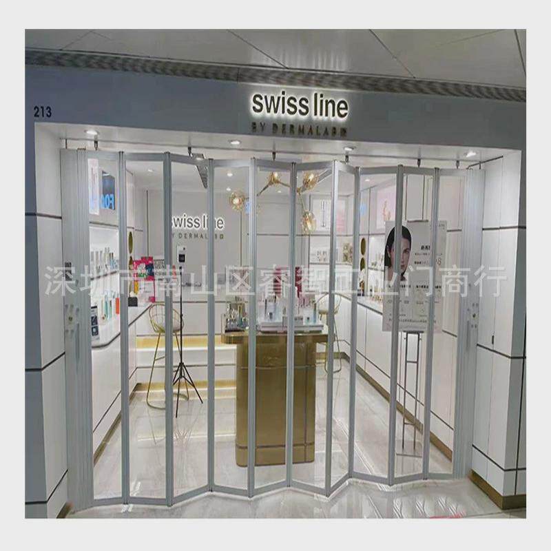 折叠推拉门店铺水晶手动折叠门横拉闸门商场防盗铝合金折叠门厂家