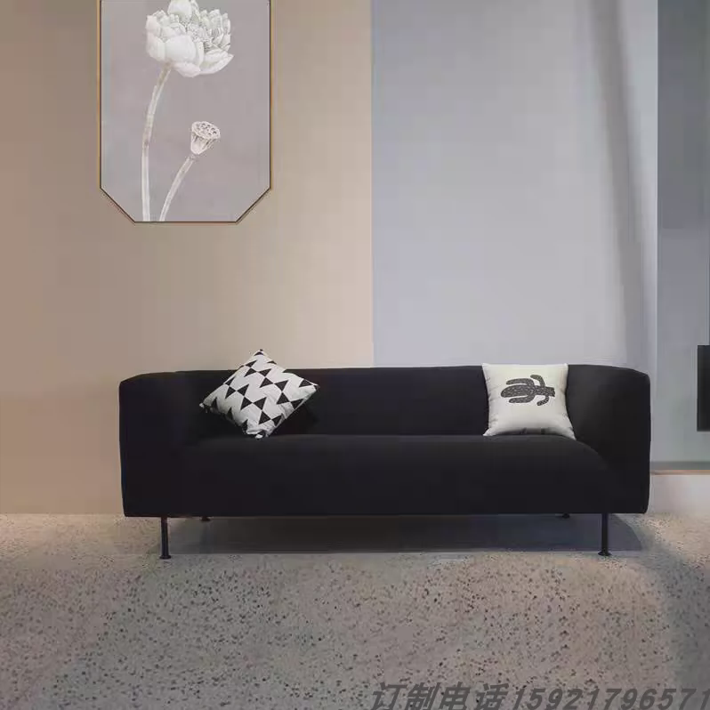 意式极简商用接待家用客厅丝绒布艺黑色大小户型现代简约北欧沙发