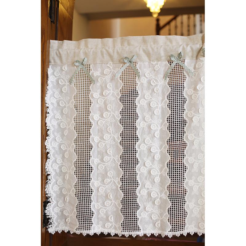 帘棉麻拼接田园文艺门帘半帘穿杆短帘半截北欧窗帘柜子拉帘