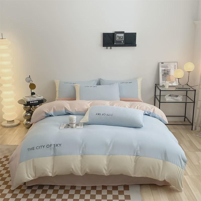 新款简约刺绣四件套亲肤学生宿舍床上三件套家用床单被套床上用品