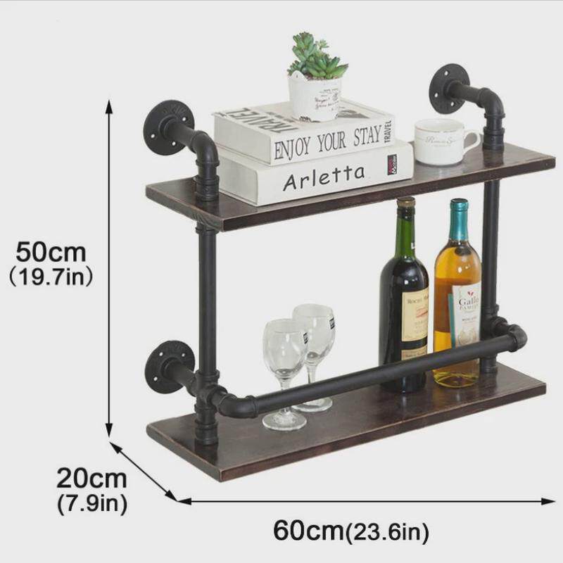 浮动货架木制双层货架乡村农舍工业管道存储书架墙壁葡萄酒架