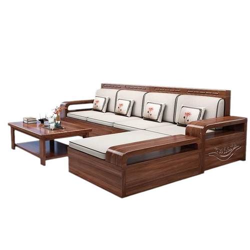 新中式胡桃木全实木沙发组合现代简约客厅沙发两用储物贵妃榻冬夏