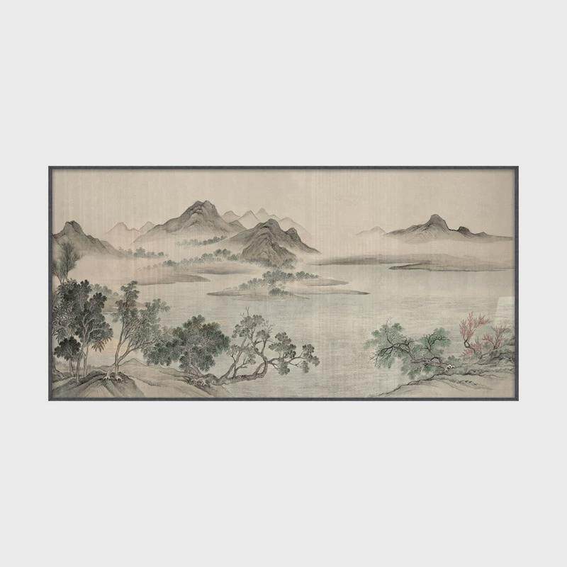 客厅沙发大幅装饰画新中式背景墙别墅茶室巨幅大尺寸旺宅山水挂画