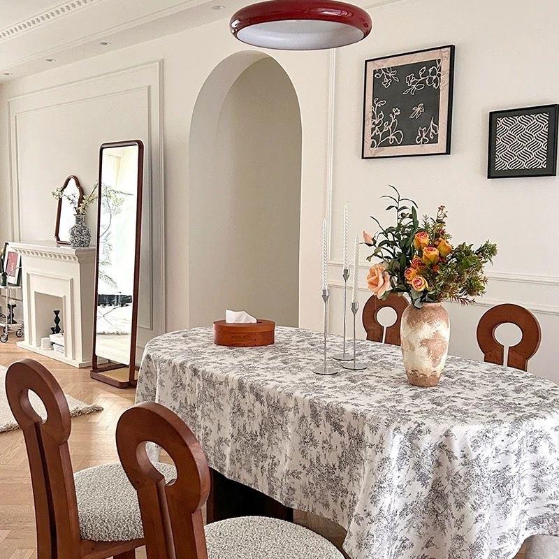 法式轻奢高级感餐桌布中古风黑白色几感复古美式长方形茶台氛围布