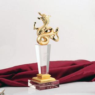 创意金属年会比赛奖杯制作锌合金龙水晶奖座龙舟颁奖新款 制作摆件