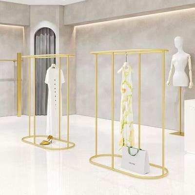 金色中岛架落地架简约服装店展示架双排架中间货架双杠圆形挂衣架