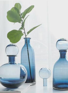 创意艺术纯手工玻璃花瓶彩色圆球带盖储物罐小口家居批发摆件装饰