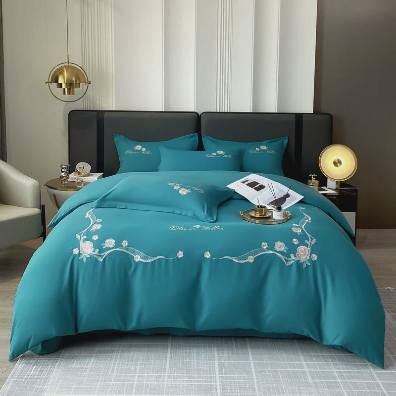 古典绣花纯色绣花长绒棉四件套床单被套床品四季通用厂家韵味款