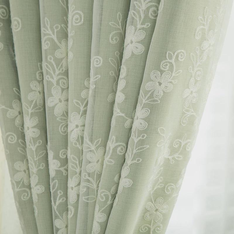 1VPK韩式田园小清新刺绣窗纱全遮光窗帘双层卧室客厅飘窗阳台成品