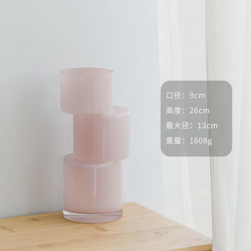 现代轻奢透明彩色竹节玻璃花瓶客厅样板房会所设计师装饰花器摆件