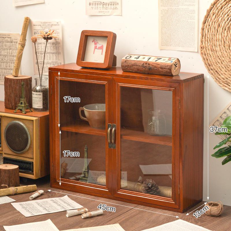家用复古风手工物品储物柜子双开门两层整理柜酒店装饰木质收纳柜