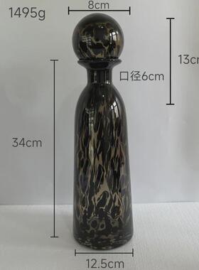 中古艺术花瓶家居豹纹法式玻璃器皿样板间客厅轻奢高级感装饰摆件