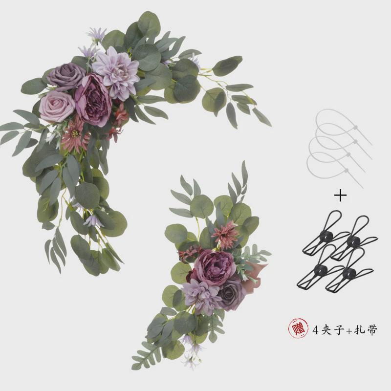 新款迎宾牌花外贸拱形长廊婚礼现场布置玫瑰假花指引牌花束装饰花