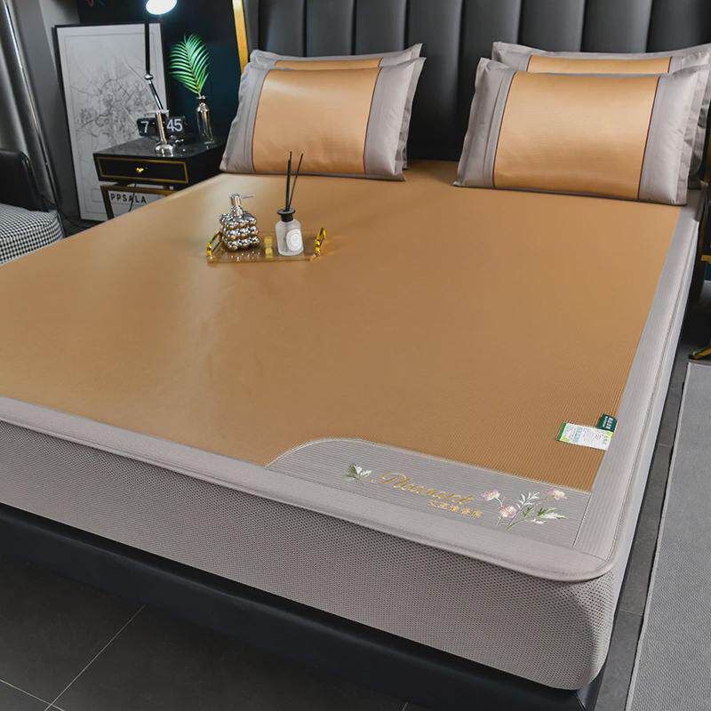 SI6K夏季新款艾草草席冰丝席子凉席藤席床笠款三件套凉感单双人可