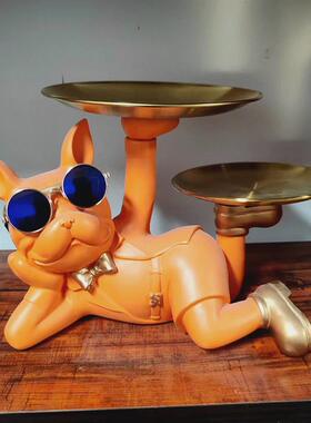 创意斗牛犬玄关钥匙收纳摆件托盘桌面家居摆件收纳盒乔迁客厅装饰