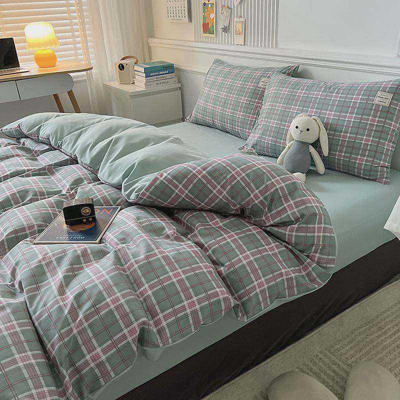 日式纯色学生四件套斜纹被套宿舍三件套单双人水洗棉床单被单床品