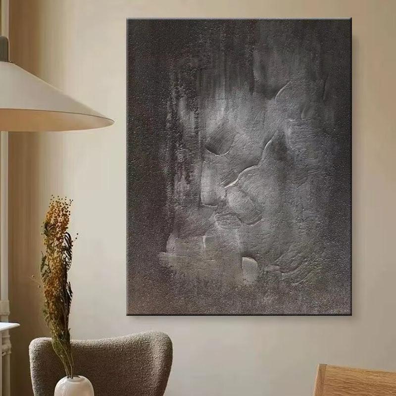 手绘油画黑色客厅玄关装饰画抽象艺术立体肌理高级复古酒店民宿画图片