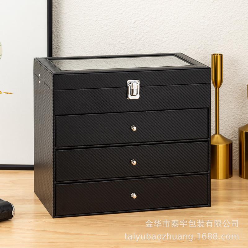 新款碳纤维大号太阳眼镜盒皮革收纳盒24位眼镜pu展示盒四层眼镜