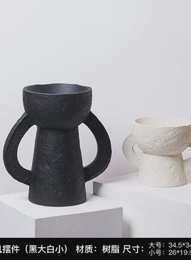 装饰摆件侘寂风抽象艺术哑光黑色树脂花器民宿客厅玄关电视柜现代