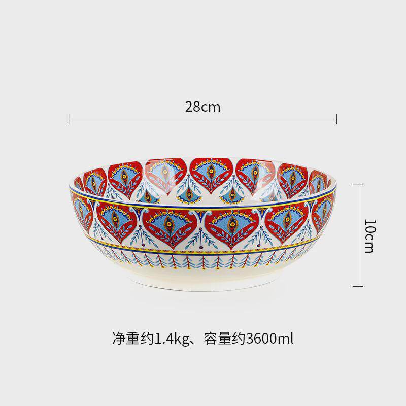 欧美客美式汤碗彩绘大碗釉家用下彩水果碗个性12英寸沙拉碗田园风