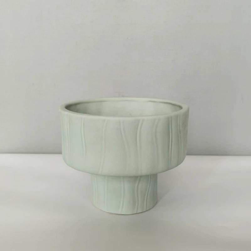 北欧陶瓷高脚花瓶白色书房客厅插花餐桌装饰花器设计师样板房软装