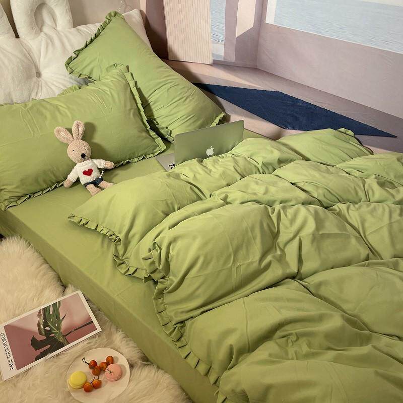 bb4c批发ins风床上四件套灰色华夫格人棉简约1.5m米宿舍床单