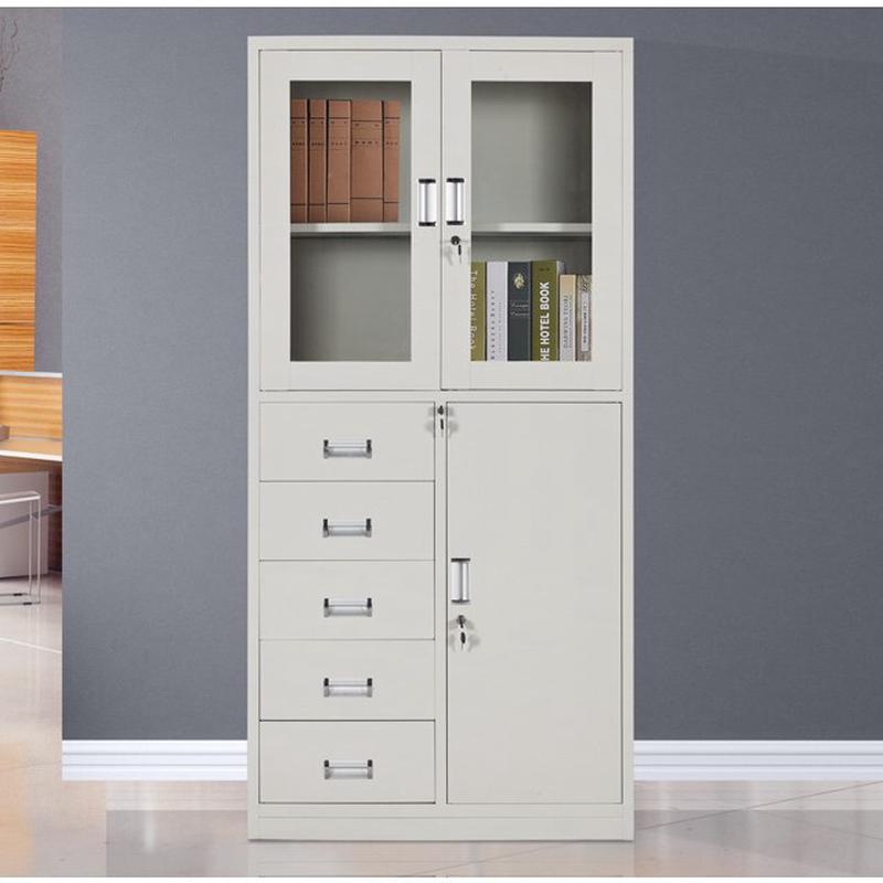 钢制档案柜带保险玻璃对开门抽带抽屉2抽3文件柜铁皮柜带锁凭证柜