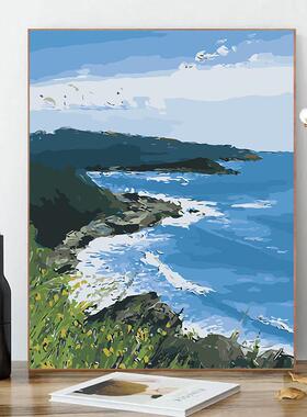 10n10n数字油画diy系填色唯美填充油彩画手绘丙烯装饰画海上生花