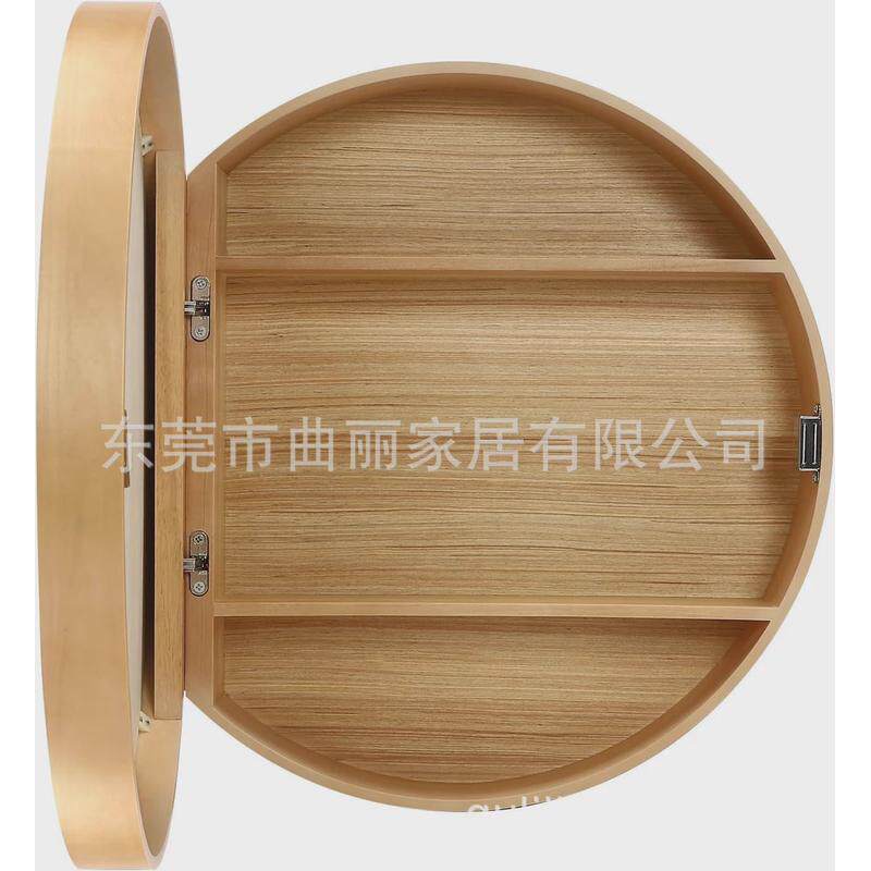 圆形浴室镜柜带灯实木智能镜箱防雾储物卫生间挂墙式壁挂圆镜化妆