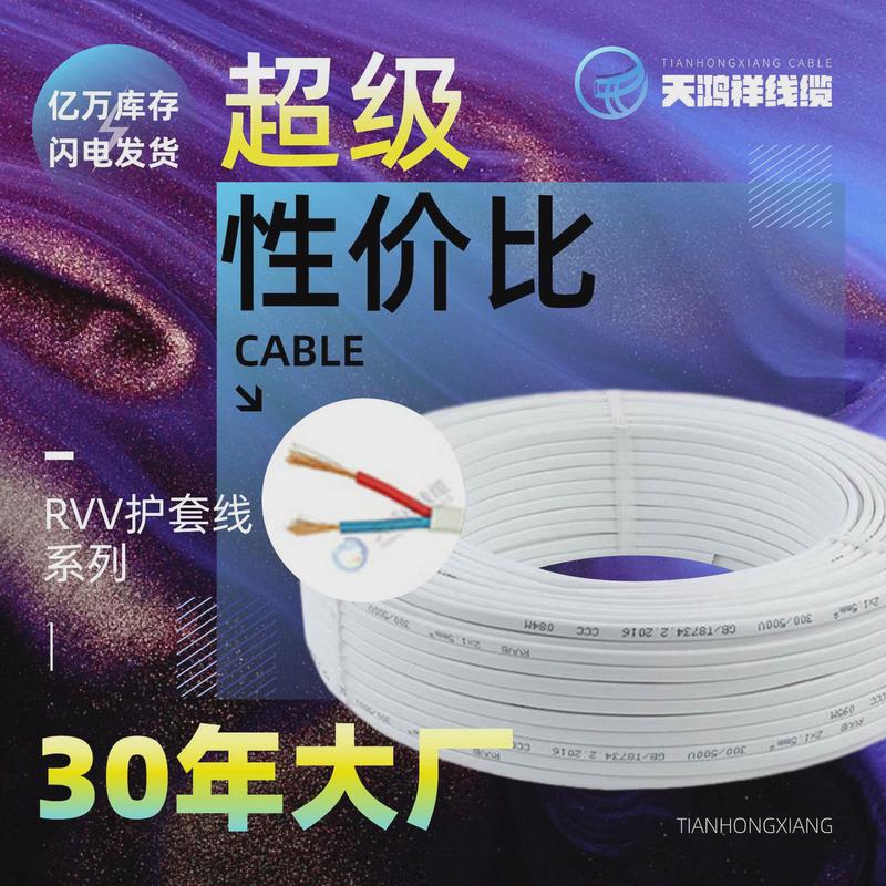 厂家供应2*4平方rvv白色电线护套线家用无氧铜线电缆家装电源线