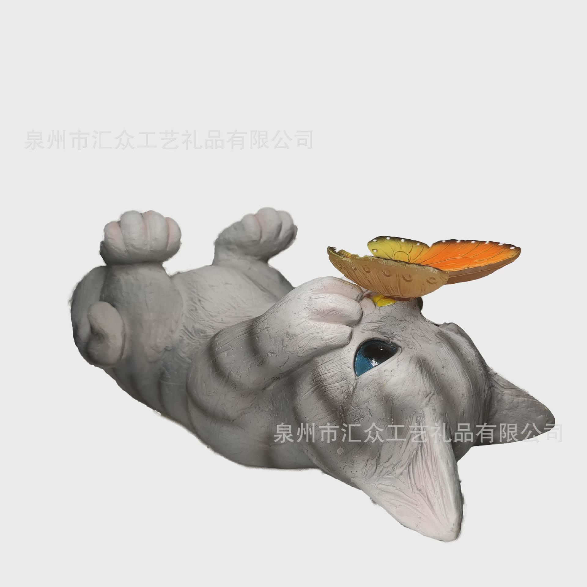 新款猫咪花园装饰摆件户外仿真太阳能灯动物树脂工艺品跨境新品