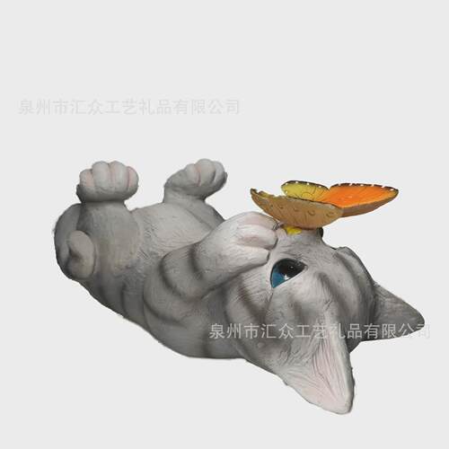 新款猫咪花园装饰摆件户外仿真太阳能灯动物树脂工艺品跨境新品
