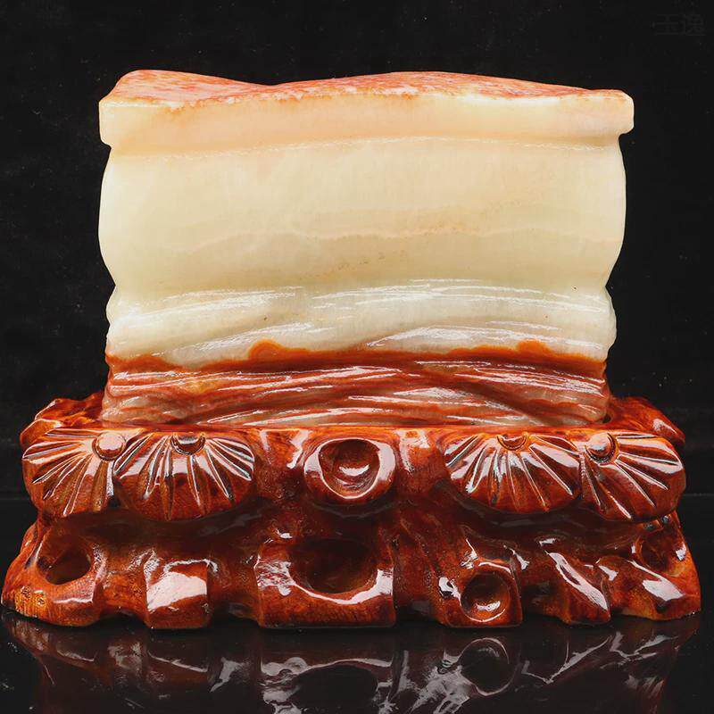 五花肉摆件天然石材猪肉石奇石装饰高档工艺品石雕20*16*6cm2903g